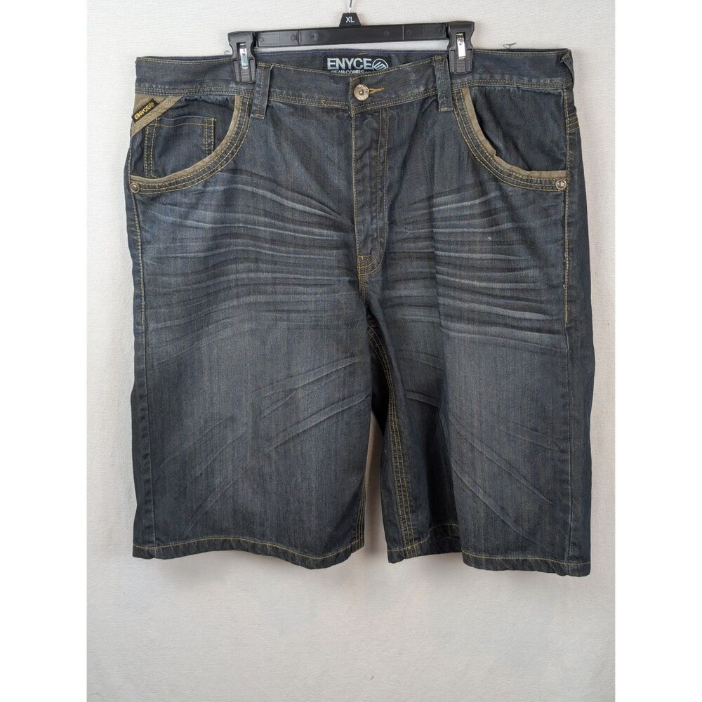 Y2K Enyce Baggy Embroidered Embellished Jean Shorts Blue Men's Size 40